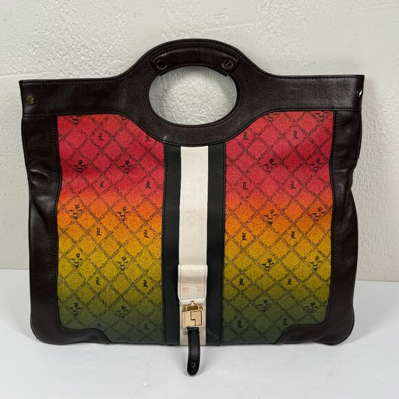 Y2K L.A.M.B. Carlisle Rasta Ombre Foldover Clutch Canvas Leather Trim - Picture 1 of 14